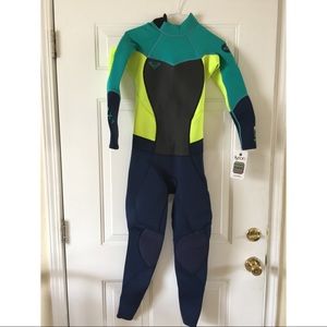 Roxy Syncro Wetsuit Women’s 3/2mm Flatlock Wetsuit-Blue/Yellow/Turquoise